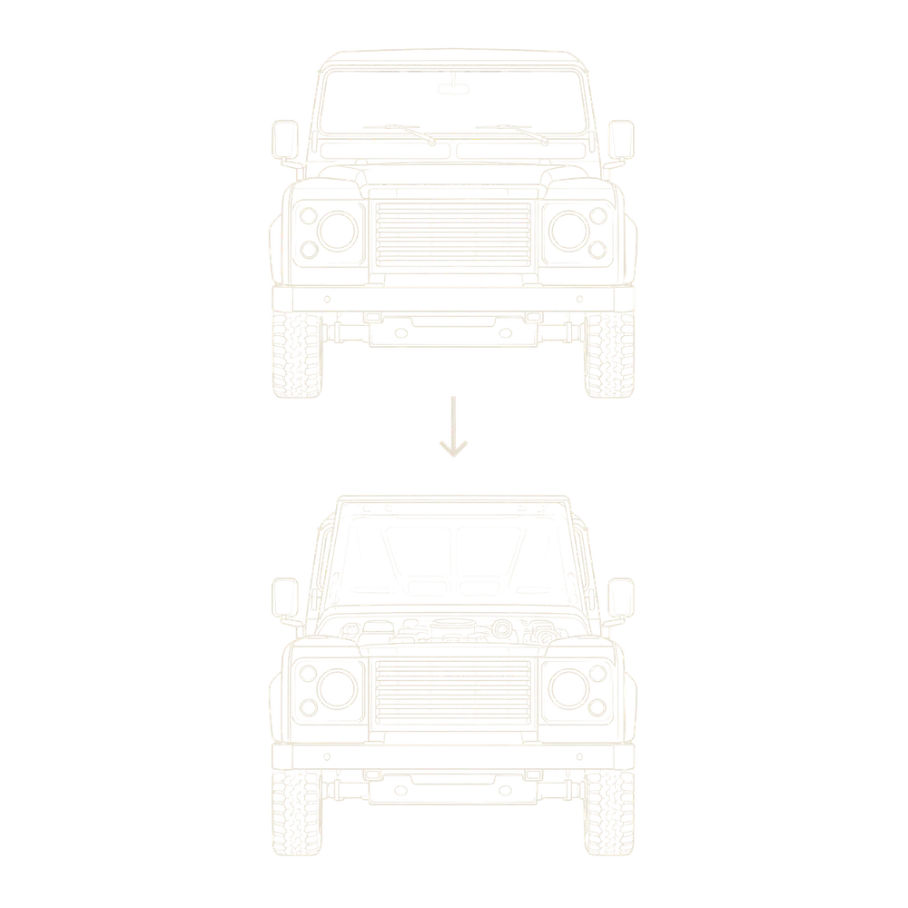 Bonnet closed then open, revealing the engine bay